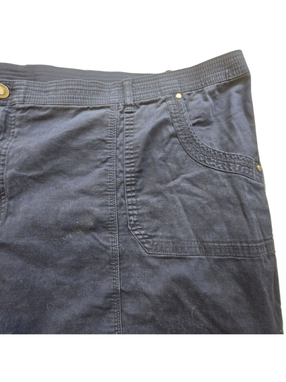 Catherines Womens Plus Size 5X Stretch Cotton Capri Pants Drawstring Navy Blue - Picture 7 of 16